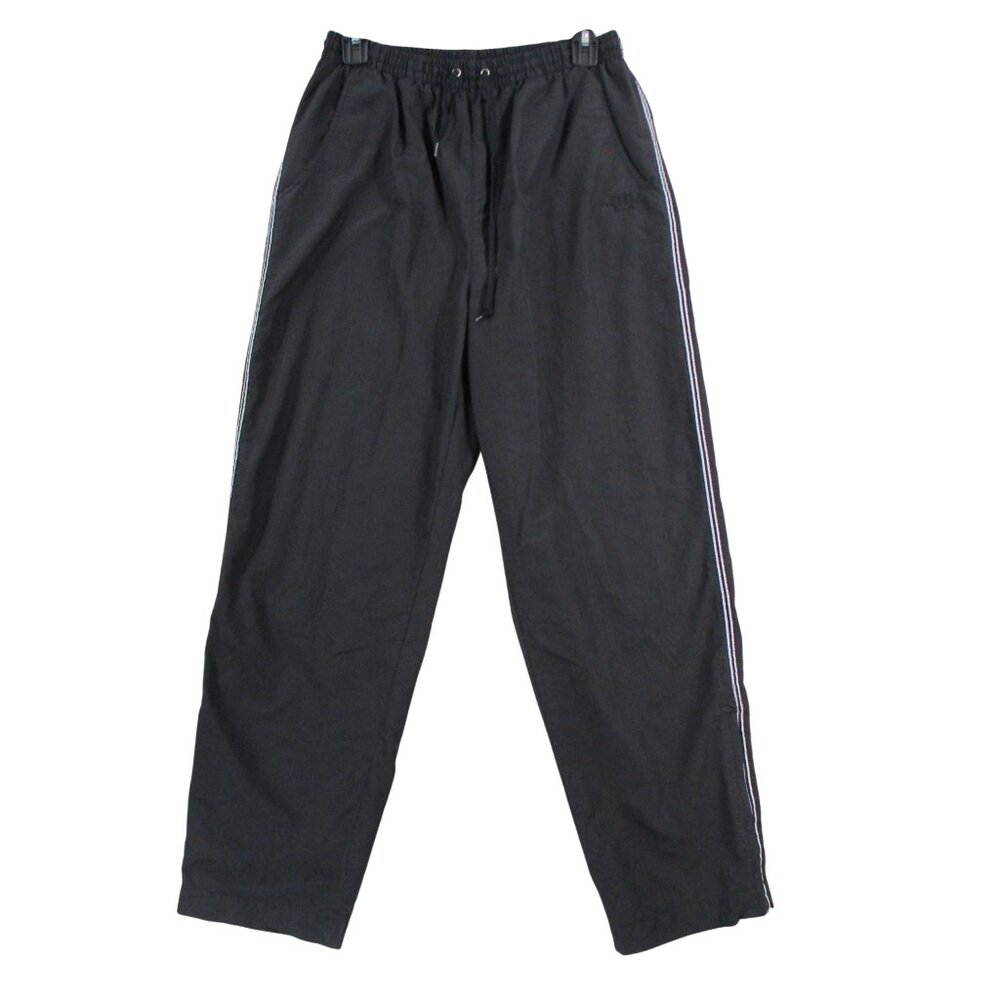 Vintage Wilson Mens Black Nylon Wind Breaker Athletic Pants W/ Drawstring Size M